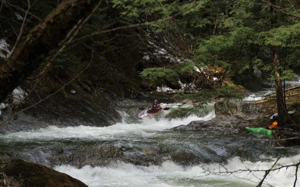 Mike Mainer and Chandler Smith on Dog Leg, Patterson Brook Upper White River Vermont Whitewater Kayaking