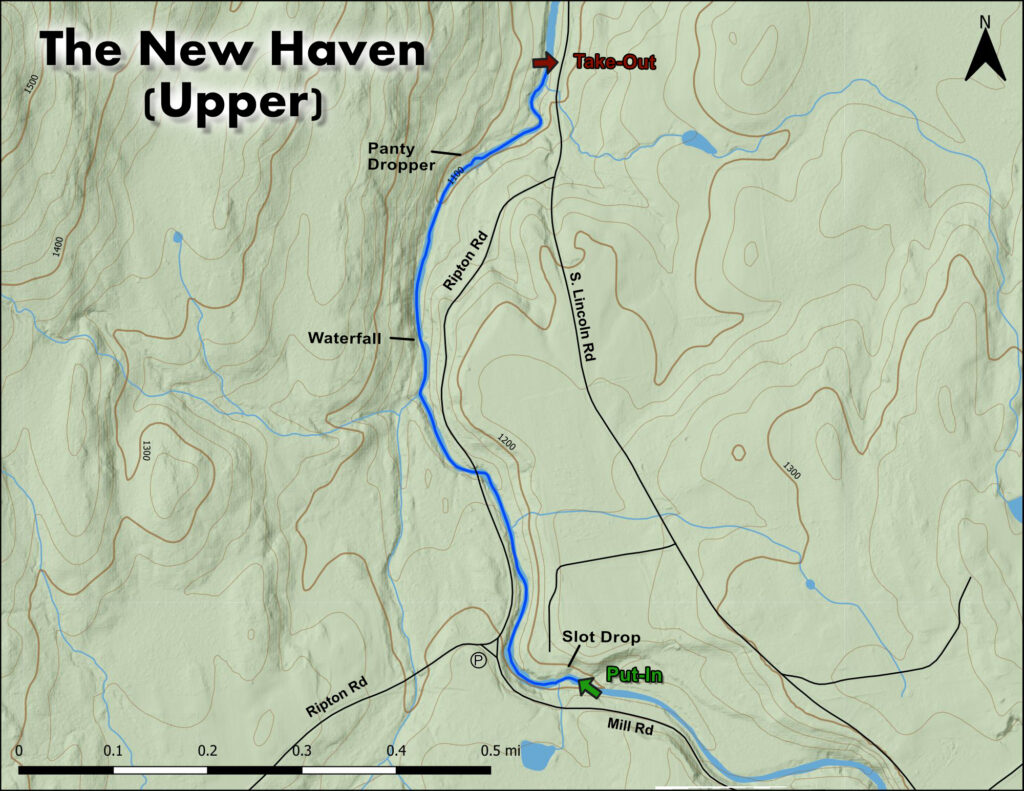 Map of the rapids of the Upper New Haven River, South Lincoln Vermont