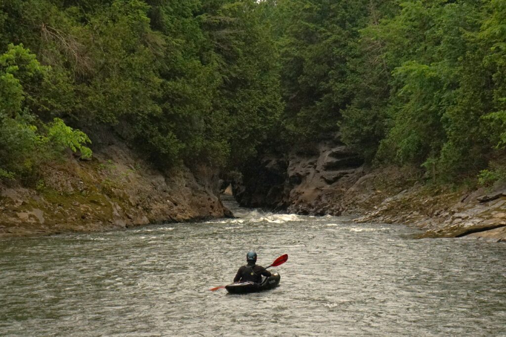 Taylor Ratcliff heads into the Otter Creek Gorge in New Haven Vermont