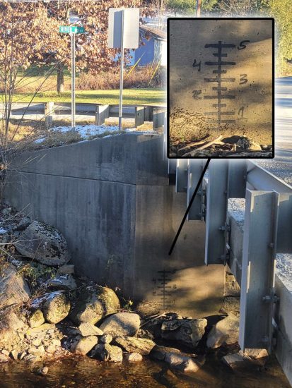 Painted Gauge for the Moose River near Gallup Mills Vermont Whitewater Kayaking